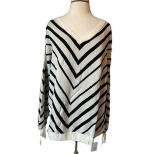 Roaman's Women's 1X Boho Stripe Bell Tie Sleeve Lightweight Soft Knit Sweater